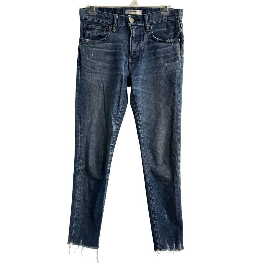 Moussy Vintage Tapered Raw Frayed Hem Jeans Women Size 26 Made in Japan Blue